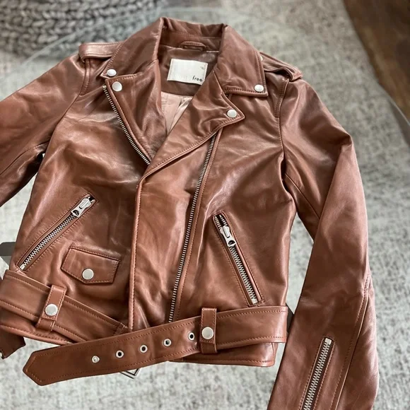 Aritzia Wilfred Free The iconic Lennon Brown new Moto Biker Leather Jacket Sz S - Picture 9 of 17